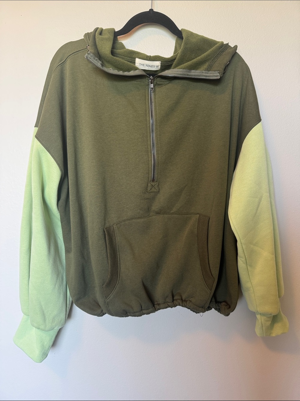 The Nines Two Toned Green Half-Zip Hooded Sweater